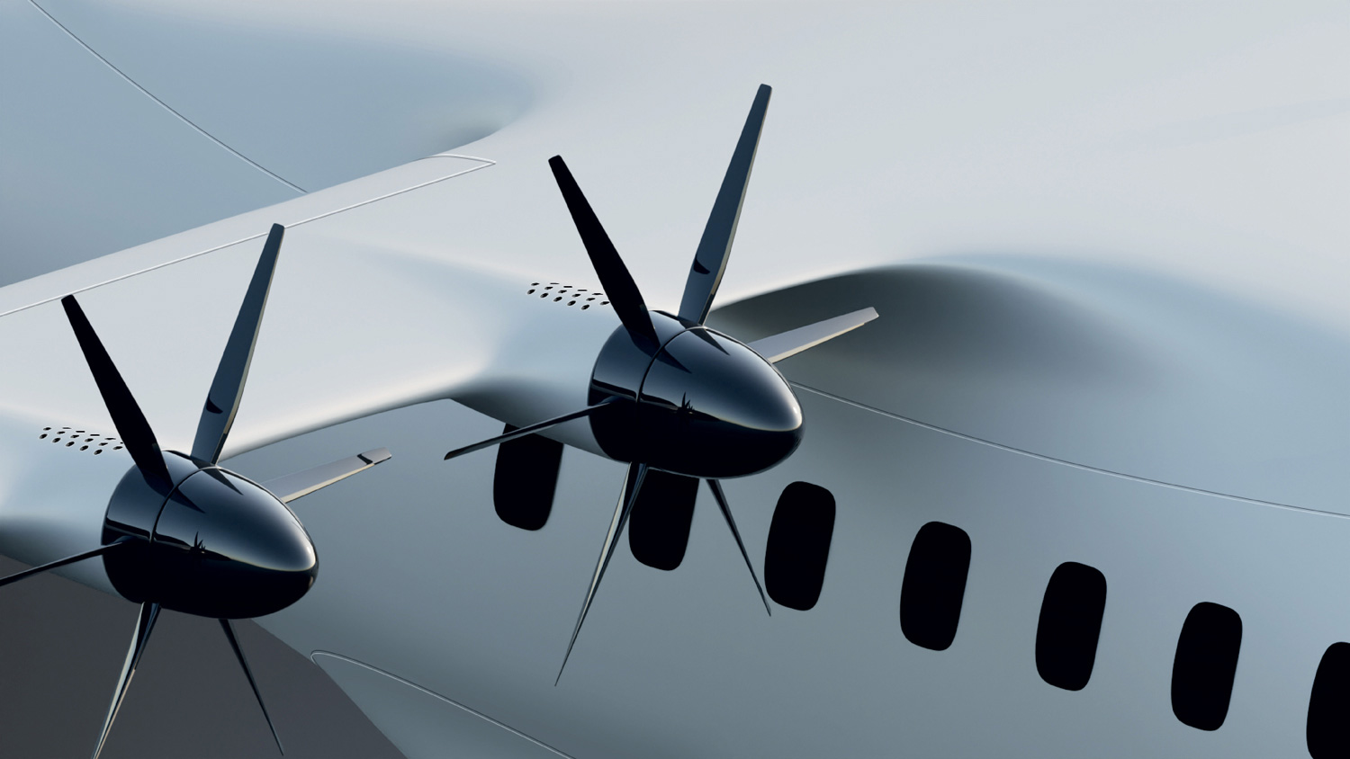 vue rapprochée de l'integration des moteurs dans la voilure de l'avion aura aero