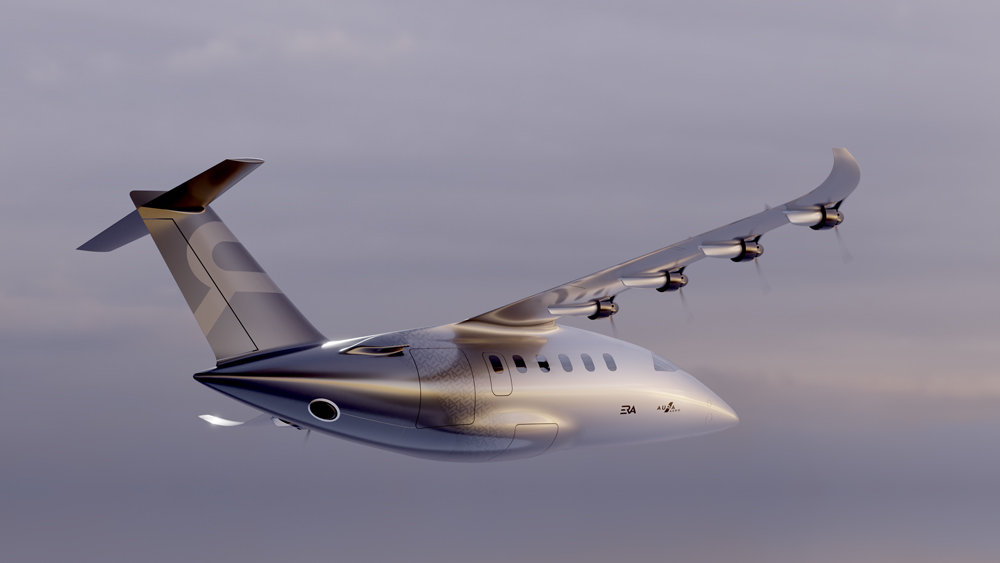 Flying Aura Aero aircraft in the sky rear view