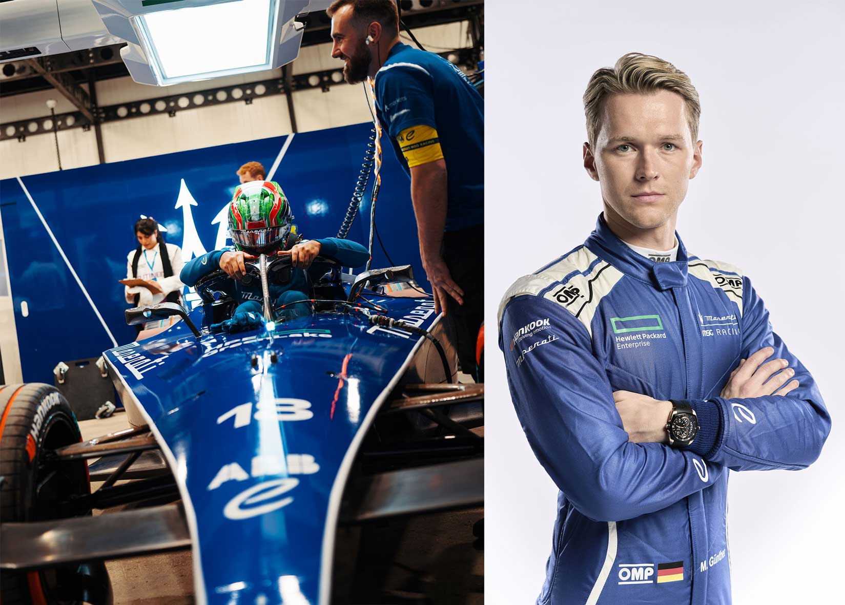Maserati Pilot entering the Maserati formula E and Maserati Pilot standing
