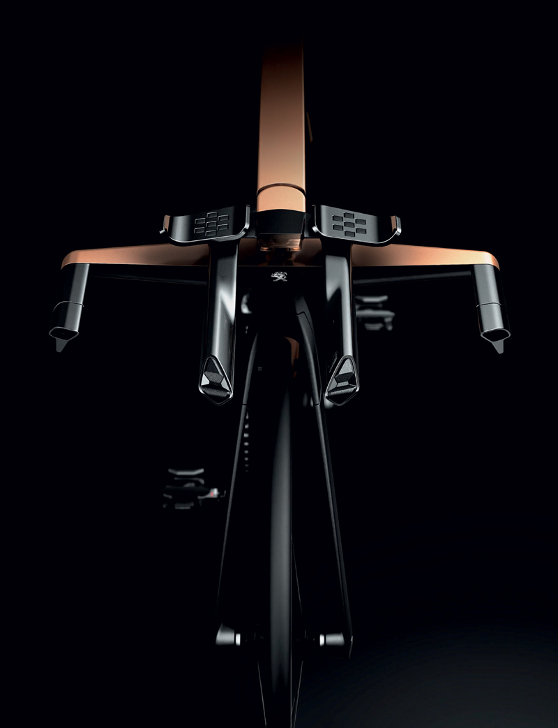 Vue esthetique de face du velo Peugeot Onyx avec un guidon futuriste