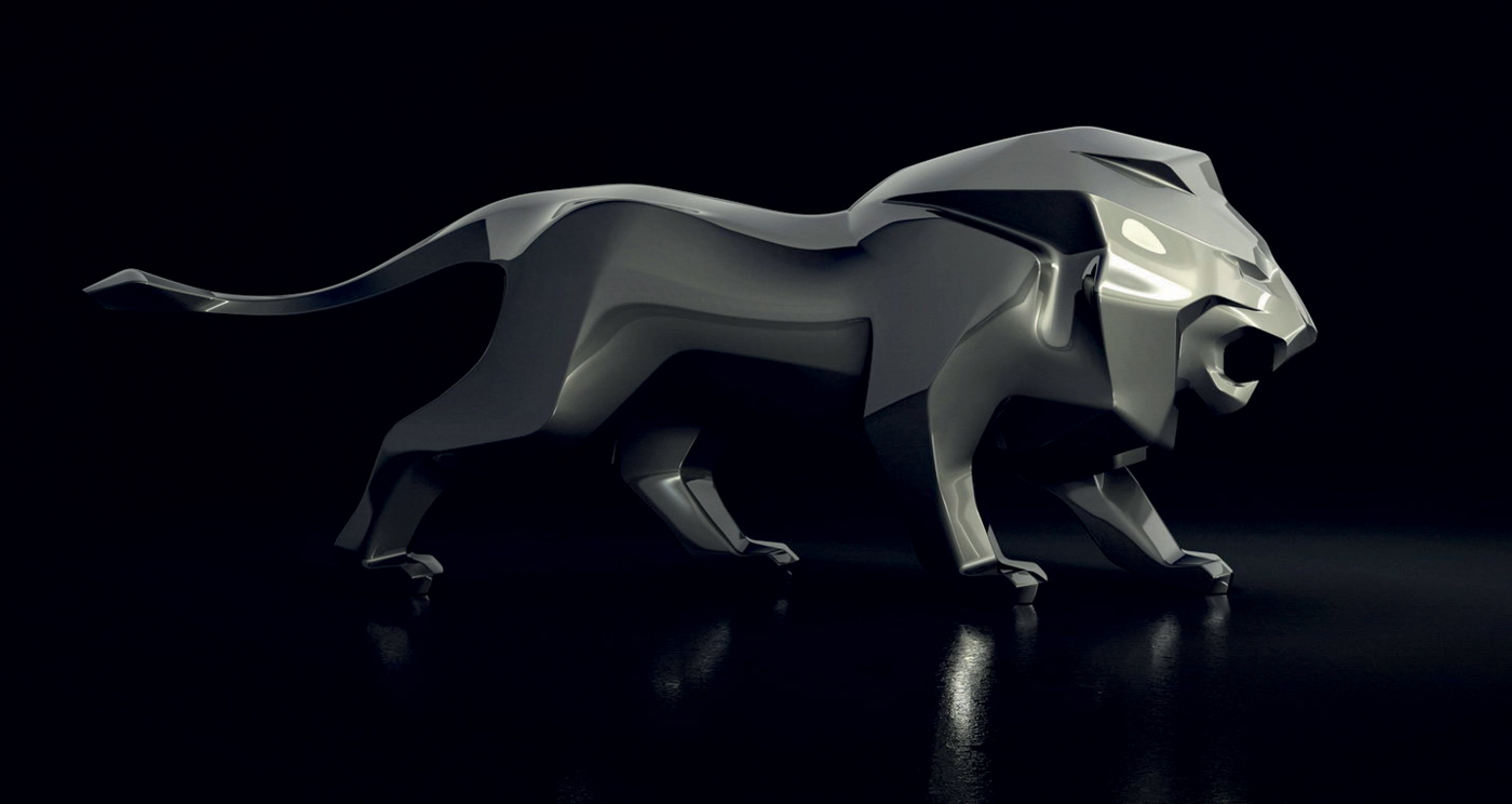 aesthetical side view of the Peugeot Lion monumental sculpture