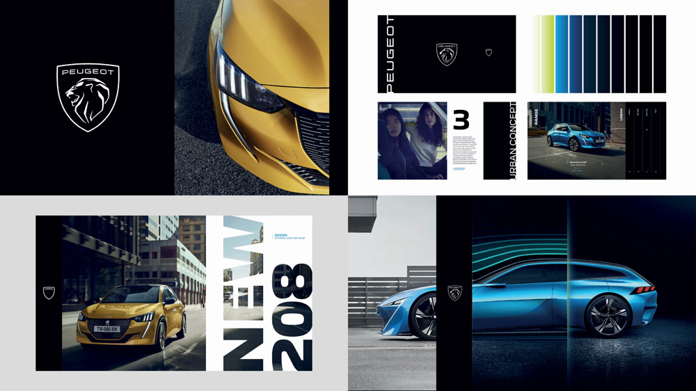 mise en scene de la nouvelle identité peugeot sur supports prints et publicite