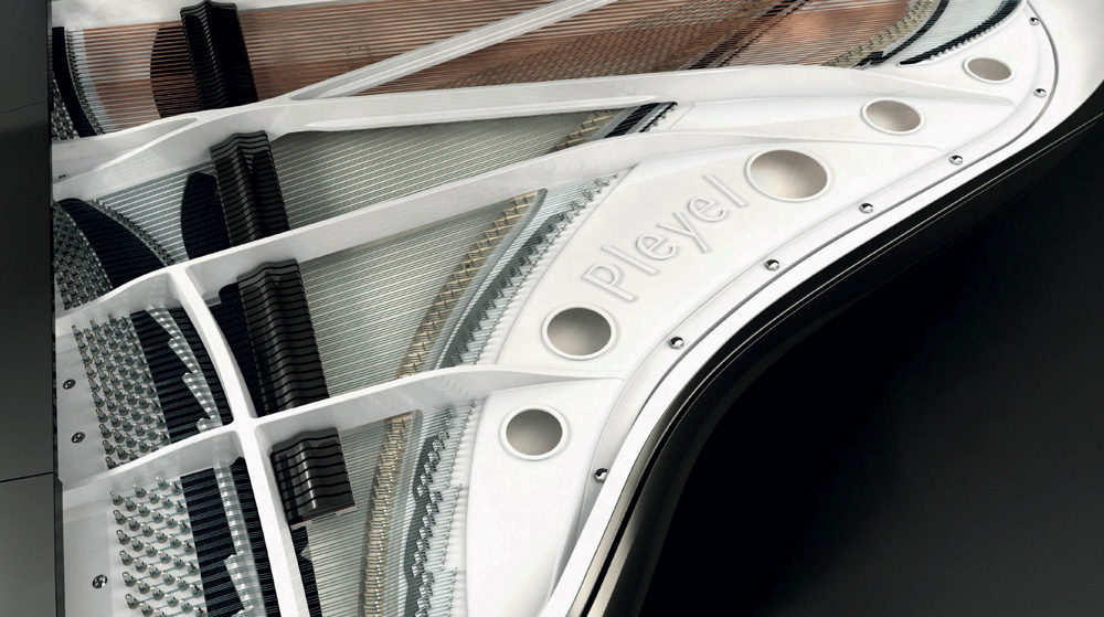 vue  de la table d'harmonie du piano Peugeot Design Lab pour Pleyel